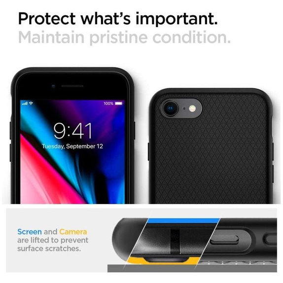 Калъф Liquid Air за iPhone 7, 8, SE 2020 & SE 2022, Черно, Black, Spigen