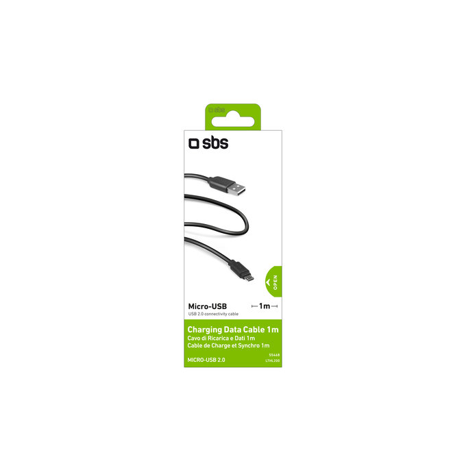 Кабел Micro-USB / USB, 1m, Черно, Black, SBS