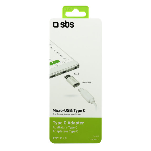 Адаптер Micro-USB / USB-C, Бял, White, SBS