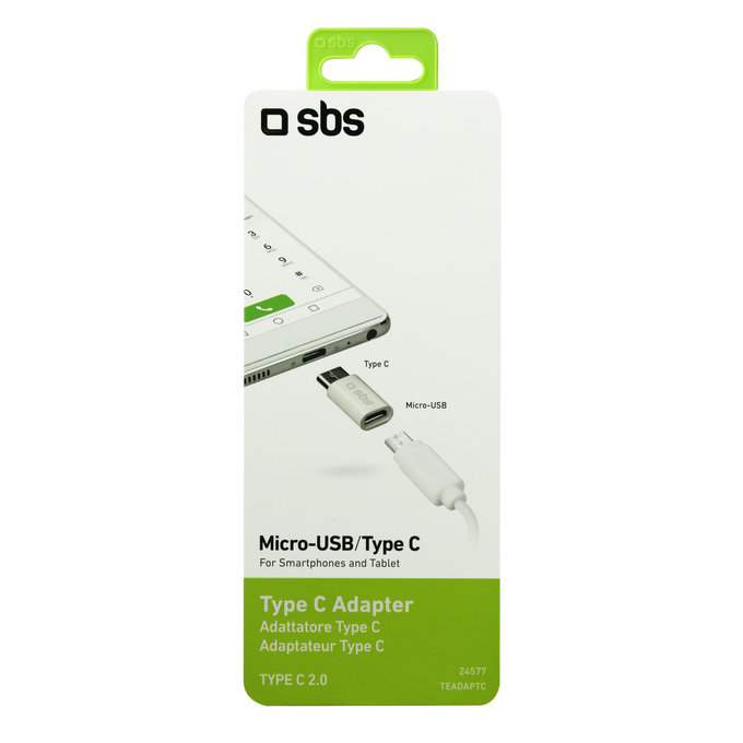 Адаптер Micro-USB / USB-C, Бял, White, SBS