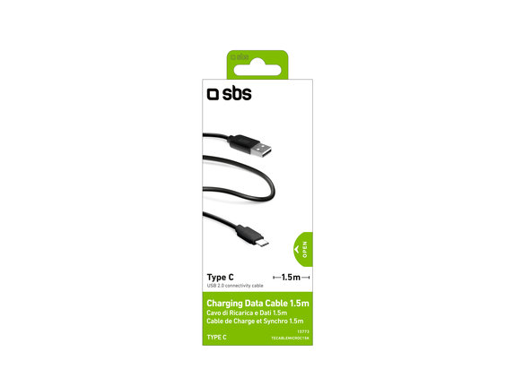 Кабел USB-C / USB, 1.5m, Черно, Black, SBS