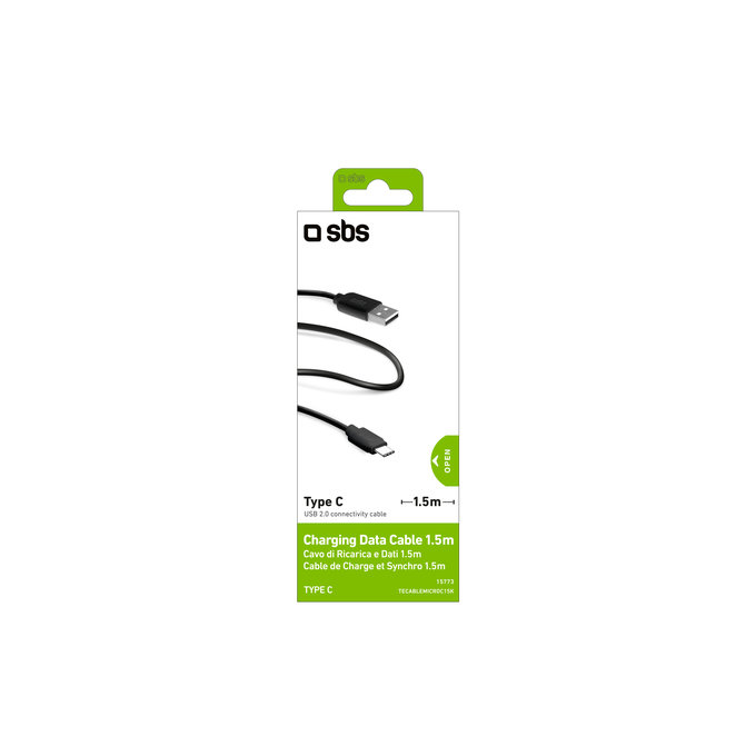 Кабел USB-C / USB, 1.5m, Черно, Black, SBS