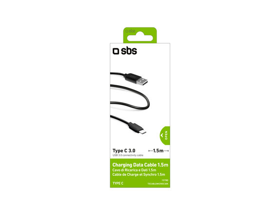 Кабел USB-C / USB, 1.5m, Черно, Black, SBS