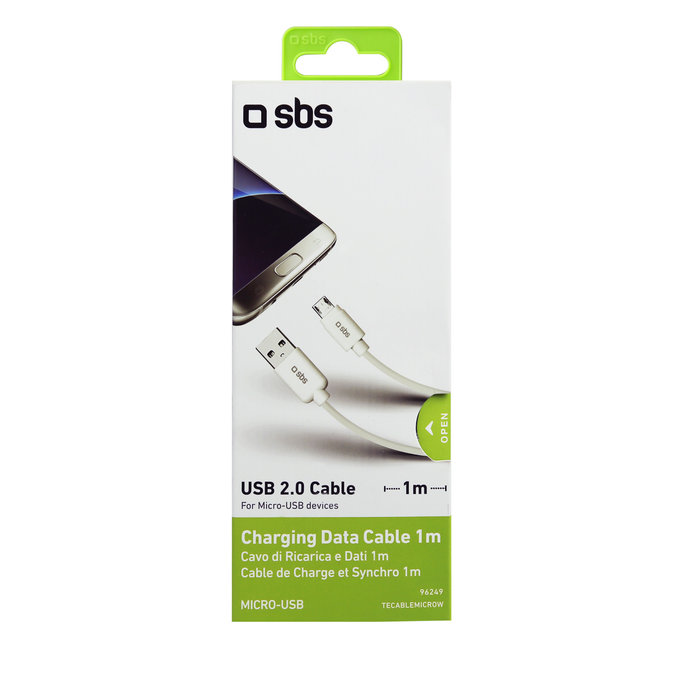 Кабел Micro-USB / USB, 1m, Бял, White, SBS