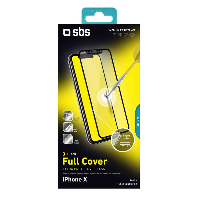 Закалено стъкло с пълно покритие за iPhone X, XS и 11 Pro, Черно, Black