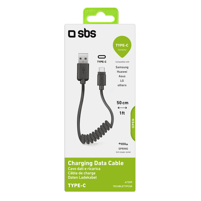 Кабел USB-C / USB, 0.5m, Черно, Black, SBS