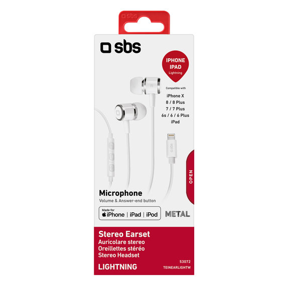 Слушалки с микрофон, Lightning, Бял, White, SBS