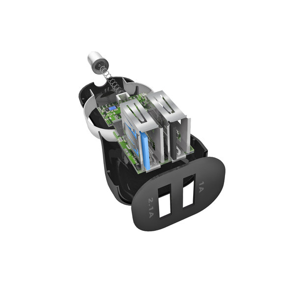 Автомобилно зарядно, 2x USB + кабел USB / USB-C, Черно, Black, SBS