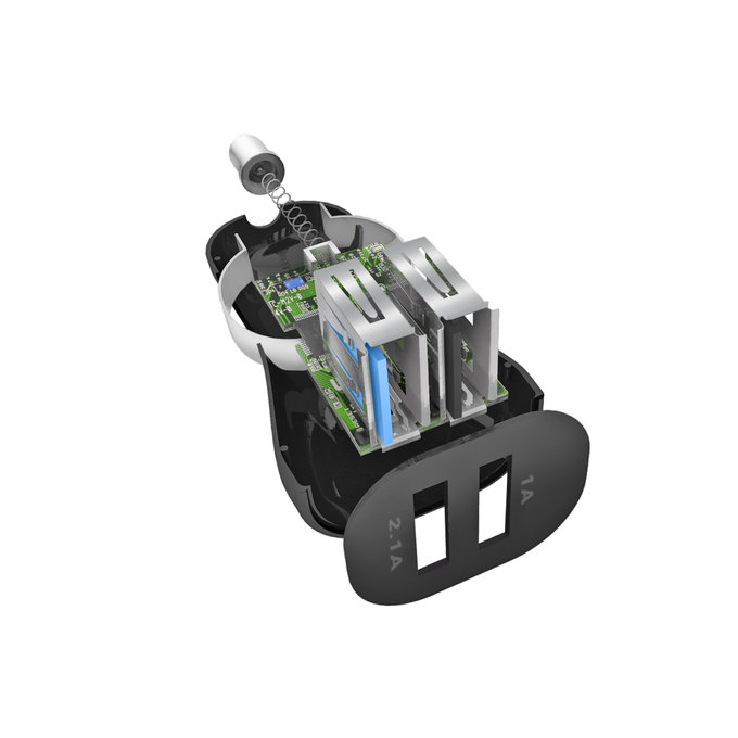 Автомобилно зарядно, 2x USB + кабел USB / USB-C, Черно, Black, SBS