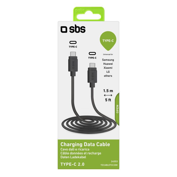 Кабел USB-C / USB-C, 1.5m, Черно, Black, SBS