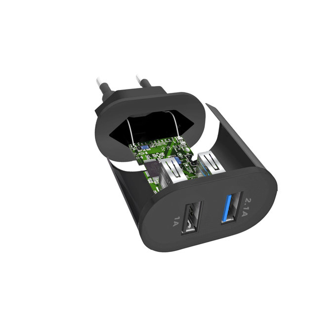 10W заряден адаптер 2x USB, Черно, Black, SBS