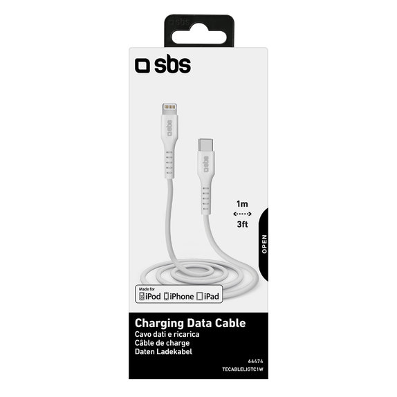 Кабел Lightning / USB-C, 1m, Черно, Black, SBS