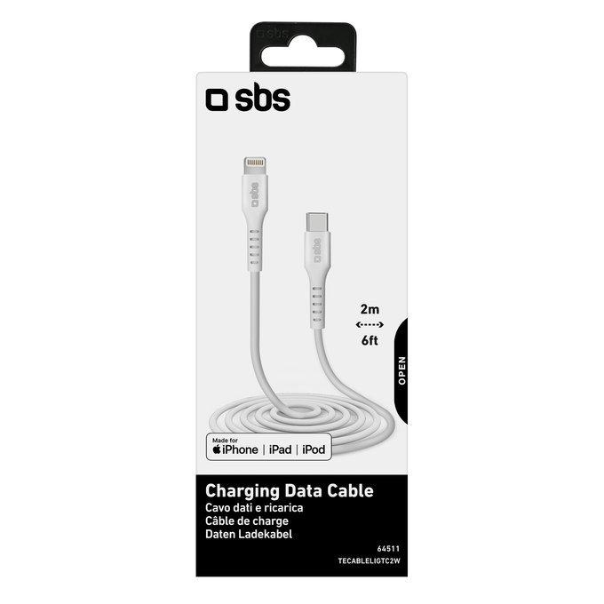 Кабел Lightning / USB-C, 2m, Бял, White, SBS