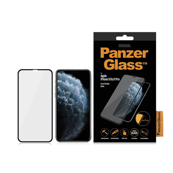 Закалено стъкло съвместимо с калъф за iPhone X, XS и 11 Pro, Черно, Black