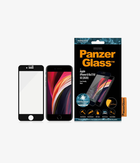 Закалено стъкло съвместимо с калъф AB за iPhone 6, 6s, 7, 8, SE 2020 и SE 2022, Черно, Black