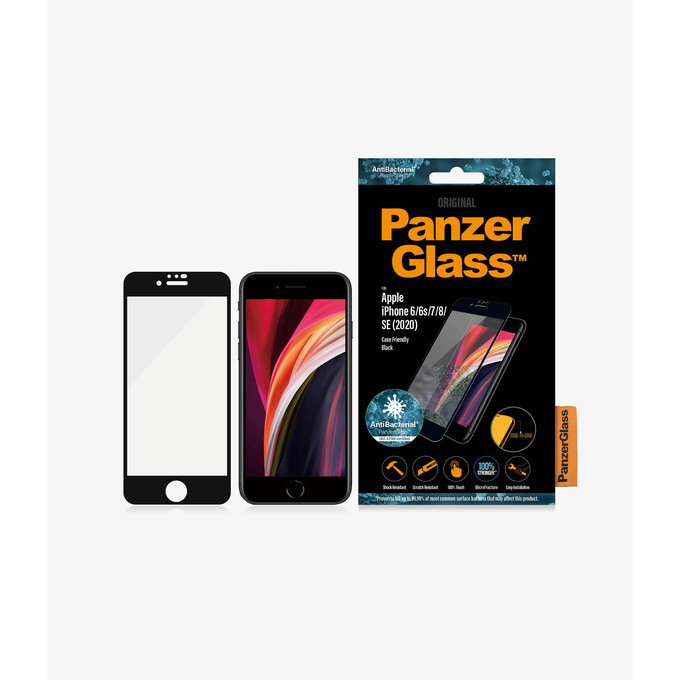 Закалено стъкло съвместимо с калъф AB за iPhone 6, 6s, 7, 8, SE 2020 и SE 2022, Черно, Black