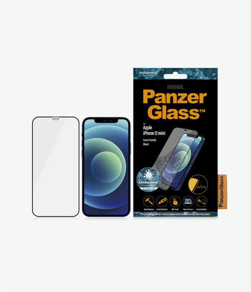 Закалено стъкло съвместимо с калъф AB за iPhone 12 mini, Черно, Black