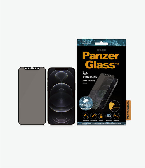 Закалено стъкло с поверителност съвместимо с калъф AB за iPhone 12 и 12 Pro, Черно, Black