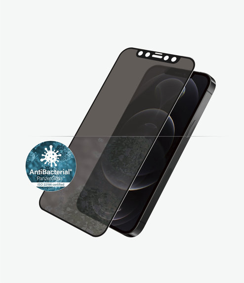 Закалено стъкло с поверителност съвместимо с калъф AB за iPhone 12 и 12 Pro, Черно, Black