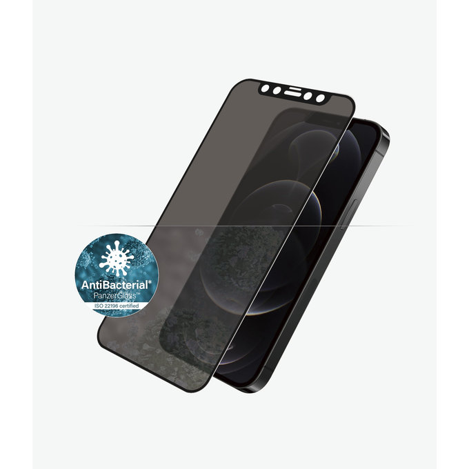 Закалено стъкло с поверителност съвместимо с калъф AB за iPhone 12 и 12 Pro, Черно, Black