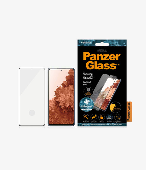Закалено стъкло съвместимо с калъф AB за Samsung S21+, съвместимо с пръстов отпечатък, Черно, Black