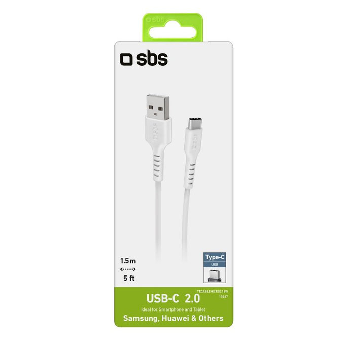 Кабел USB-C / USB, 1.5m, Бял, White, SBS