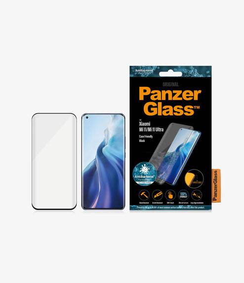 Закалено стъкло съвместимо с калъф AB за Xiaomi Mi 11 и Mi 11 Ultra, Черно, Black