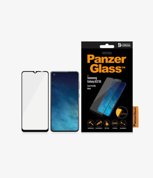 Закалено стъкло съвместимо с калъф за Samsung A22 5G, Черно, Black