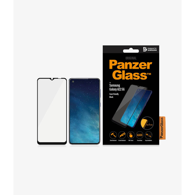 Закалено стъкло съвместимо с калъф за Samsung A22 5G, Черно, Black