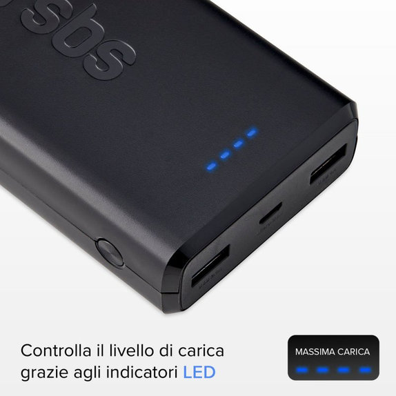 Външна батерия 20 000 mAh, 2x USB, 2,1A, Черно, Black, SBS