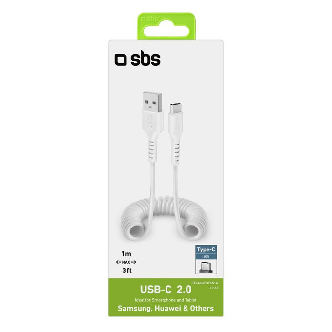 Кабел USB-C / USB, 1m, Бял, White, SBS