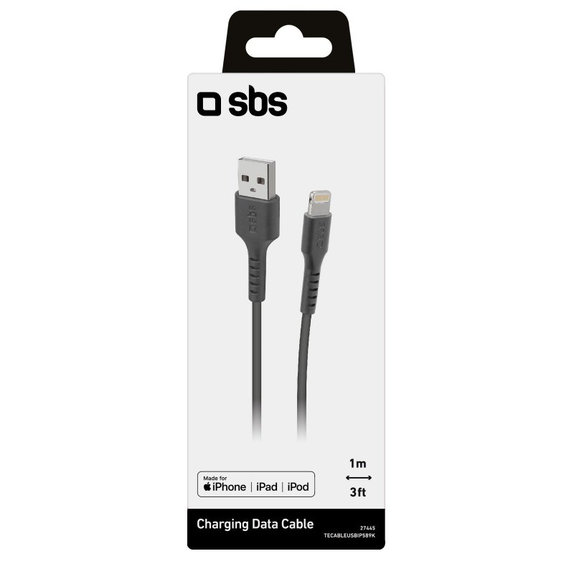 Кабел Lightning / USB, 1m, Черно, Black, SBS