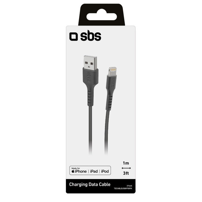 Кабел Lightning / USB, 1m, Черно, Black, SBS