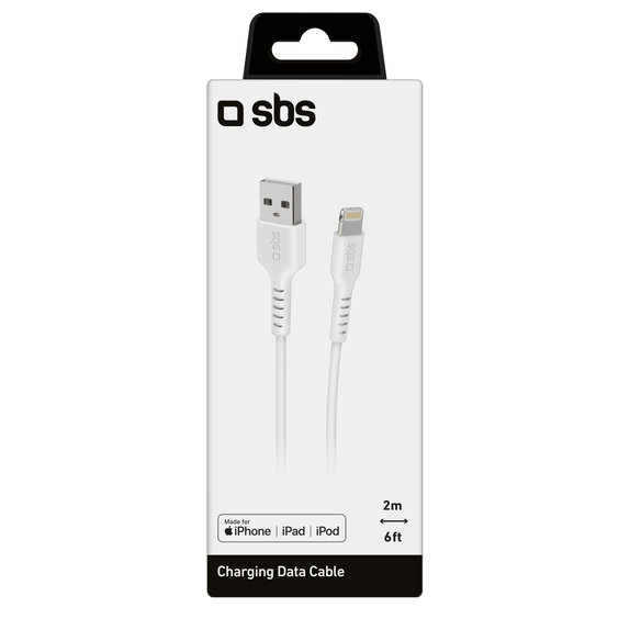 Кабел Lightning / USB, 2m, Бял, White, SBS