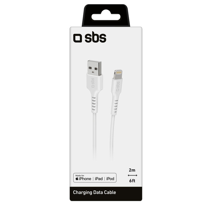 Кабел Lightning / USB, 2m, Бял, White, SBS