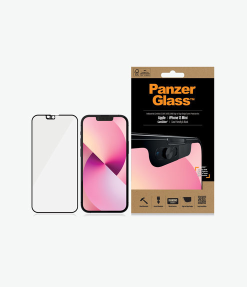 Закалено стъкло съвместимо с калъф и плъзгач за камерата AB за iPhone 13 mini, Черно, Black
