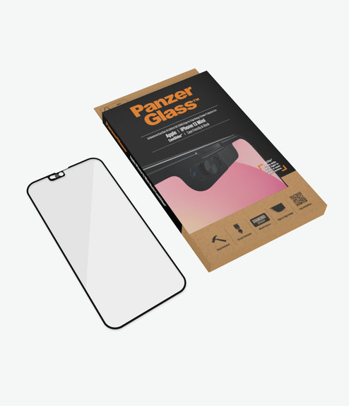 Закалено стъкло съвместимо с калъф и плъзгач за камерата AB за iPhone 13 mini, Черно, Black