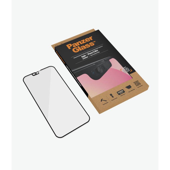 Закалено стъкло съвместимо с калъф и плъзгач за камерата AB за iPhone 13 mini, Черно, Black