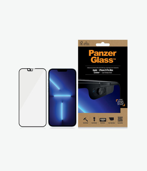 Закалено стъкло съвместимо с калъф и плъзгач за камерата AB за iPhone 13 Pro Max и 14 Plus, Черно, Black