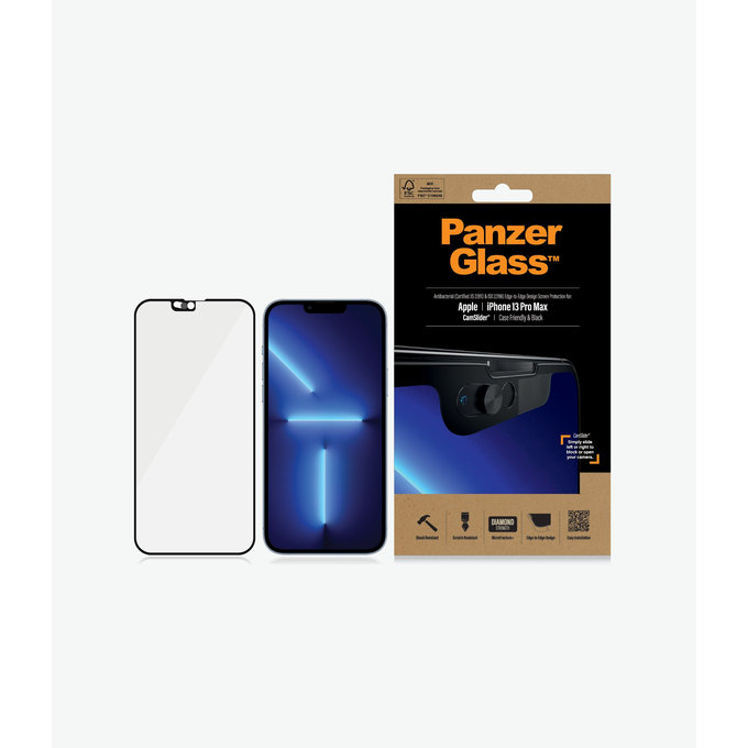 Закалено стъкло съвместимо с калъф и плъзгач за камерата AB за iPhone 13 Pro Max и 14 Plus, Черно, Black