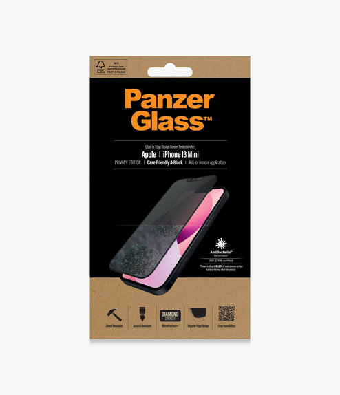 Закалено стъкло съвместимо с калъф с поверителност AB за iPhone 13 mini, Черно, Black