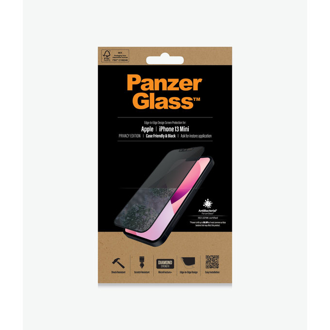 Закалено стъкло съвместимо с калъф с поверителност AB за iPhone 13 mini, Черно, Black