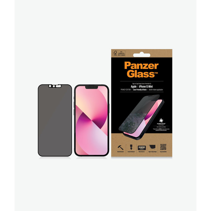 Закалено стъкло съвместимо с калъф с поверителност AB за iPhone 13 mini, Черно, Black