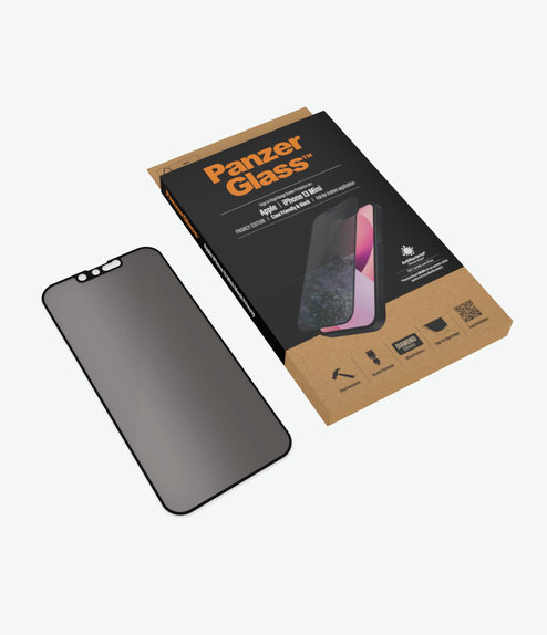 Закалено стъкло съвместимо с калъф с поверителност AB за iPhone 13 mini, Черно, Black