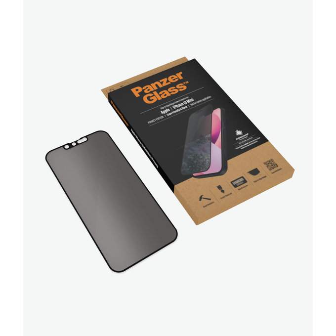 Закалено стъкло съвместимо с калъф с поверителност AB за iPhone 13 mini, Черно, Black