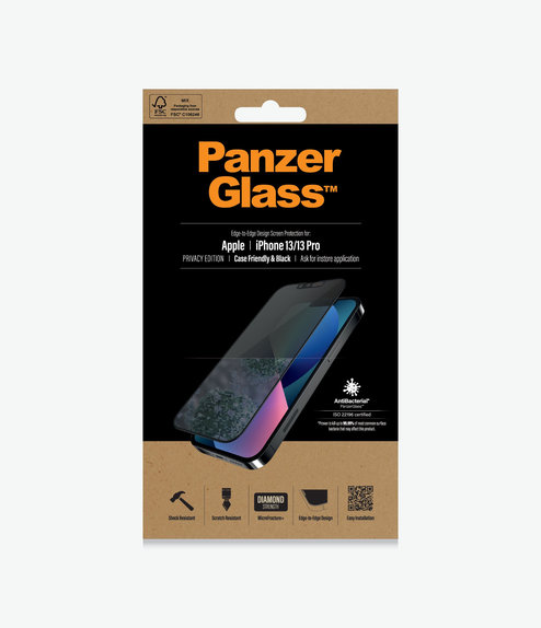 Закалено стъкло съвместимо с калъф с поверителност AB за iPhone 13, 13 Pro и 14, Черно, Black