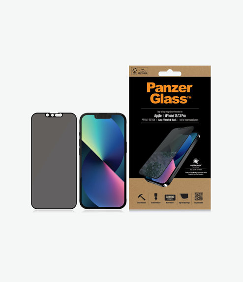 Закалено стъкло съвместимо с калъф с поверителност AB за iPhone 13, 13 Pro и 14, Черно, Black