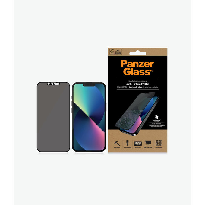 Закалено стъкло съвместимо с калъф с поверителност AB за iPhone 13, 13 Pro и 14, Черно, Black
