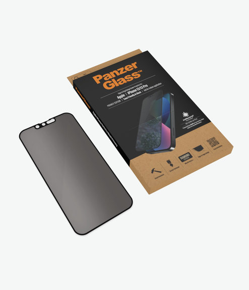 Закалено стъкло съвместимо с калъф с поверителност AB за iPhone 13, 13 Pro и 14, Черно, Black
