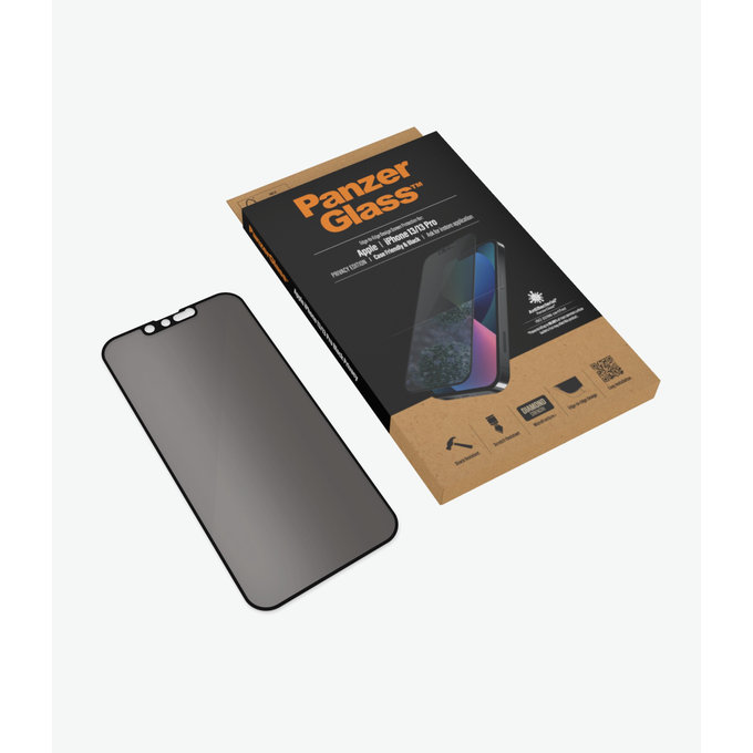 Закалено стъкло съвместимо с калъф с поверителност AB за iPhone 13, 13 Pro и 14, Черно, Black